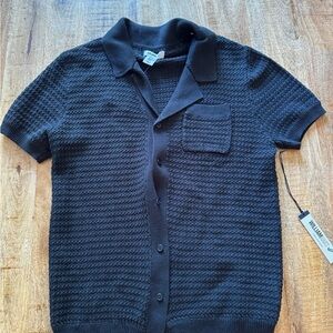 William Rast Dark black Knit Men's Cardigan shirt button down top NEW NWT